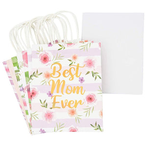 Medium Mothers Day Floral Gift Bags with Tissue Paper (6 Designs, 12 Pack)