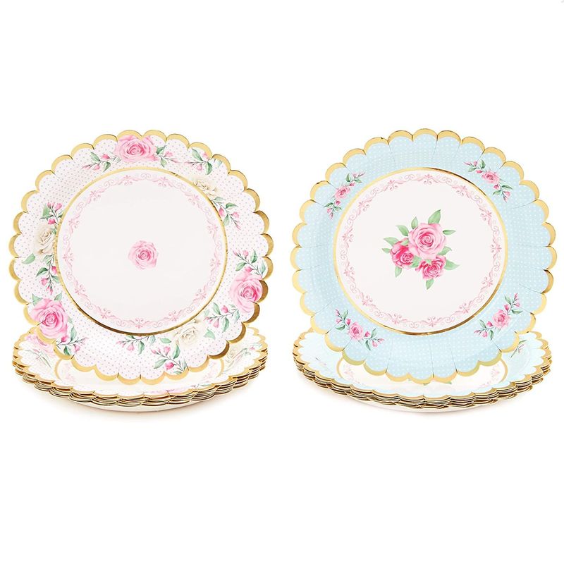 Floral Dessert Plates Set of 16 7 Pink Green Gold Paper Plates Bridal  Shower Baby Shower Tea Party Birthday Party MW36951 