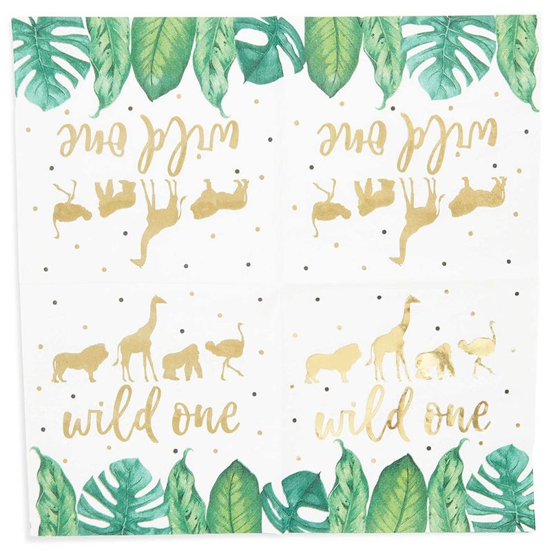 Wild One Safari Birthday Party Paper Napkins (5 x 5 Inches, 50 Pack)