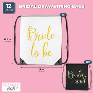 Bridal Party Drawstring Backpacks, Bridesmaid and Bride to Be (14 x 16.6 in, 12 Pack)