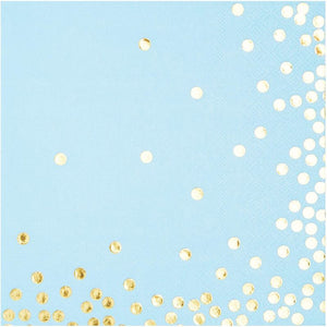 Gold Foil Polka Dot Dinnerware Set for Baby Shower (Serves 50, Blue, 200 Pieces)