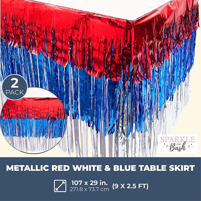 RED METALLIC FRINGE TABLE SKIRT 144 X 30
