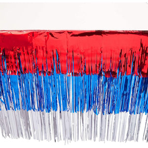 Metallic Foil Fringe Table Skirt, Red, White and Blue for 4th of July (2 Pack)