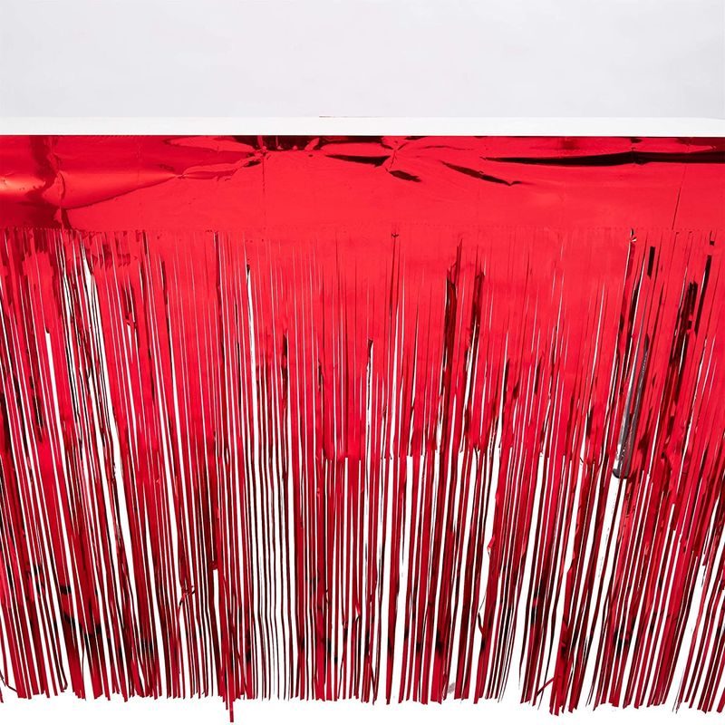 Metallic Red Foil Fringe Table Skirt (3 Pack)