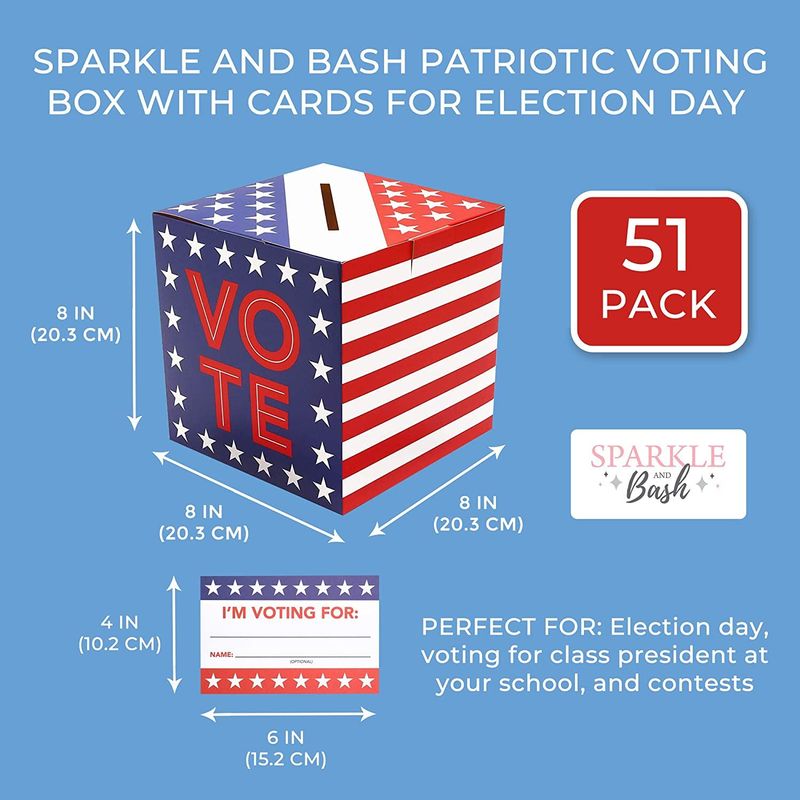 Sparkle and Bash Patriotic Voting Box with Cards for Election Day (8 Inches)