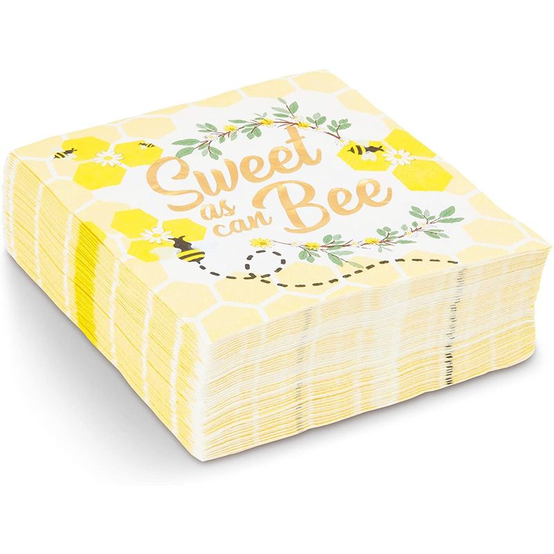 Baby Shower Paper Napkins, Bumble Bee Theme (5 x 5 Inches, 50 Pack)