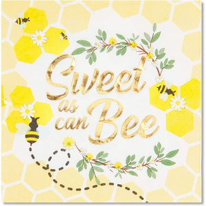 Baby Shower Paper Napkins, Bumble Bee Theme (5 x 5 Inches, 50 Pack)