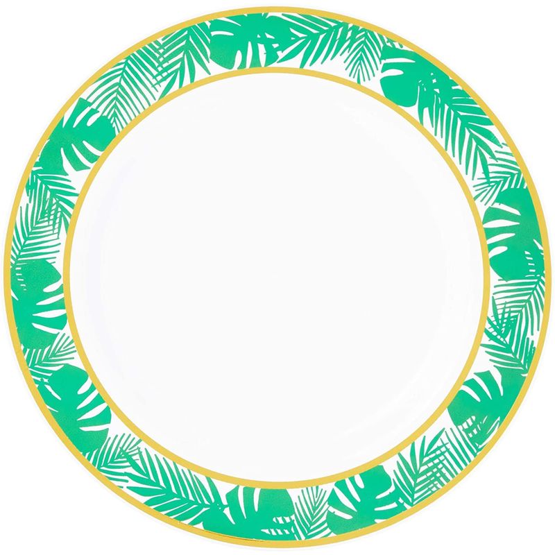 24 Pack of Tropical Palm Leaves Dinner Plates for Luau and Hawaiian Party (9 In)