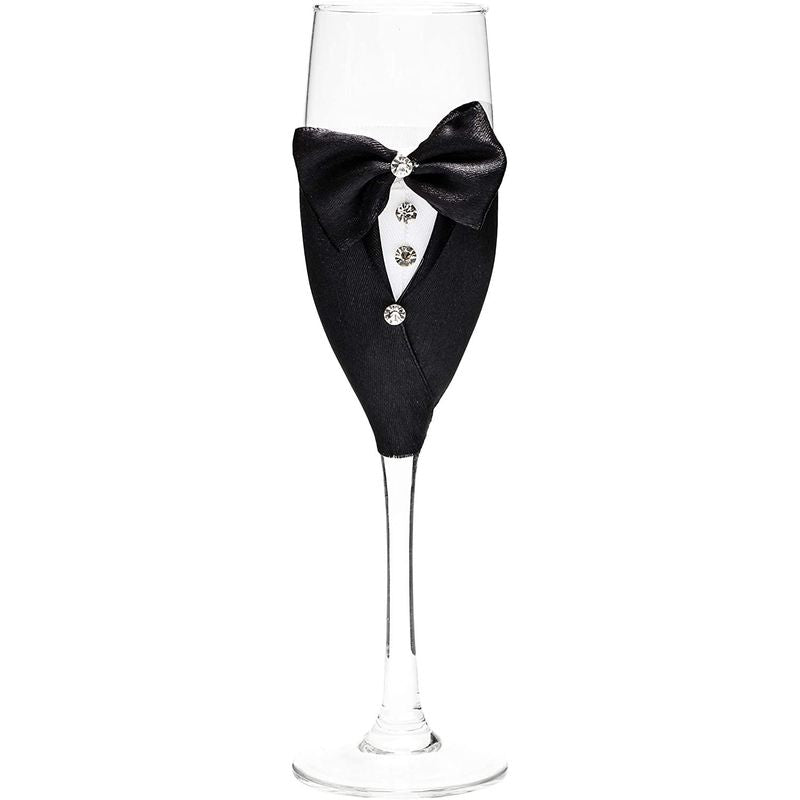 Bride and Groom Glass Champagne Flutes (Set of 2)