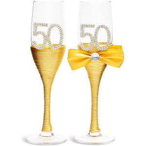 Gold 50th Anniversary Champagne Flutes (Set of 2)