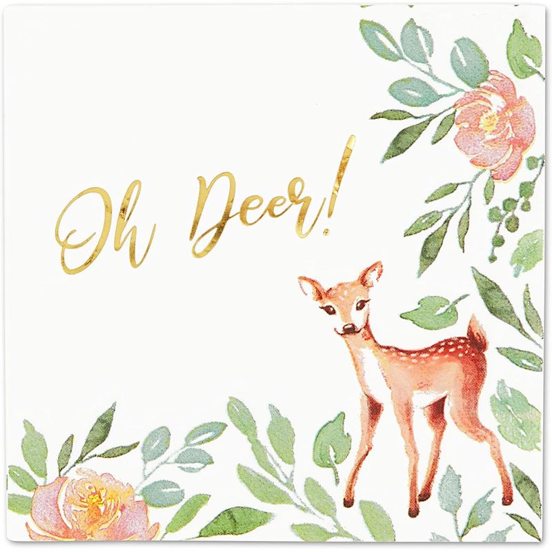 Oh Deer Dinnerware Set with Gold Foil for Baby Shower (Serves 24, 145 Pieces)