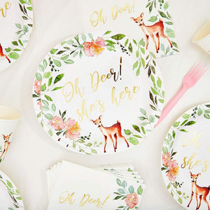 Oh Deer Paper Party Plates for Baby Shower (9 In, 48 Pack)