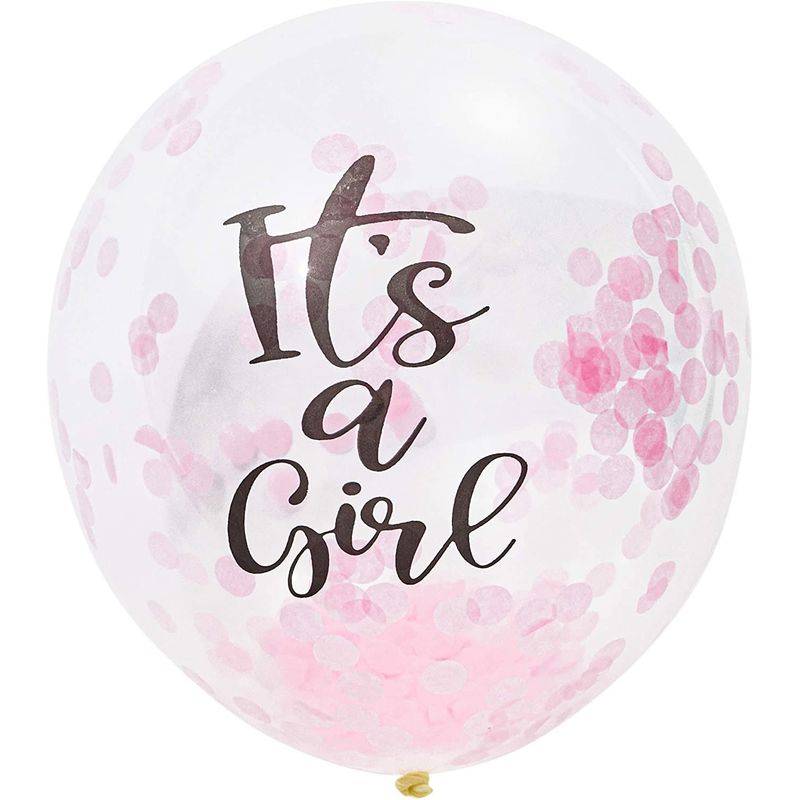 Pink Confetti, It's a Girl Balloons for Girls Baby Shower (12 Inches, Pink, 30-Pack)