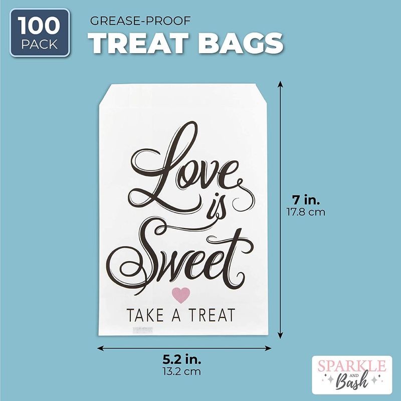 Love Is Sweet Wedding Party Favor Goodie Bags (5 x 7.5 in, 100 Pack)