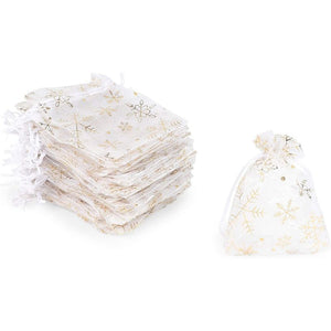 Organza Gift Bags for Christmas Party, Gold Snowflakes (3.5 x 4.75 in, 120 Pack)