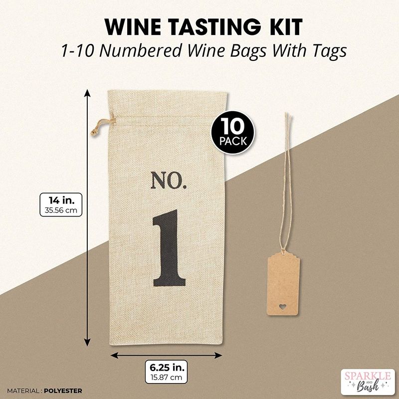 Blind Wine Tasting Kit with Numbers 1-10 and Tags (6.25 x 14 In, 10 Pack)