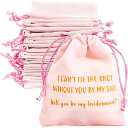 Will You be My Bridesmaid?, Wedding Party Proposal Drawstring Gift Bags (4 x 4.75 in, Pink, 12 Pack)