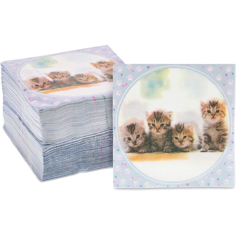 Cat Birthday Party Supplies, Kitten Paper Napkins (6.5 x 6.5 Inches, 150 Pack)