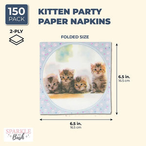 Cat Birthday Party Supplies, Kitten Paper Napkins (6.5 x 6.5 Inches, 150 Pack)