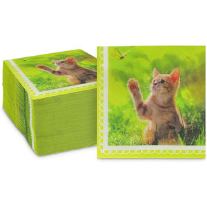 Kitten Paper Napkins for Girl's Birthday Party Supplies(Green, 6.5 In, 150 Pack)