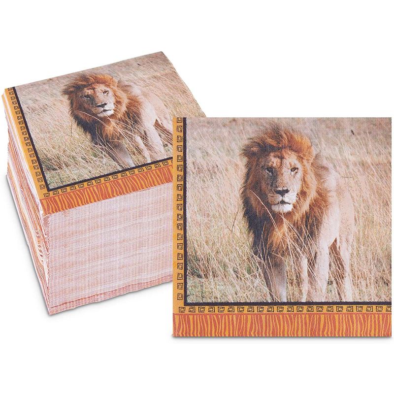 Safari Birthday Party Paper Napkins with Lions (6.5 x 6.5 Inches, 150 Pack)