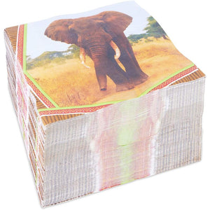 Safari Birthday Party Paper Napkins with Elephants (6.5 x 6.5 Inches, 150 Pack)