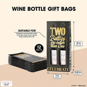 2 Bottle Wine Gift Bags, Two Bottles are Better Than One (7 x 15 x 3.25 In, 12 Pack)