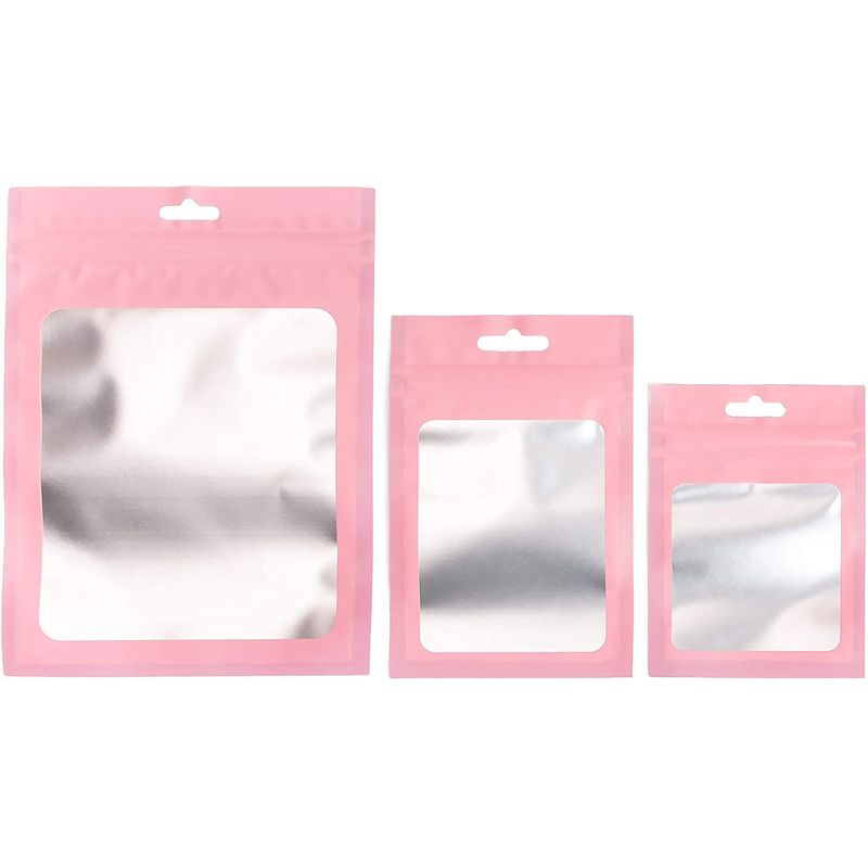 Pink Resealable Plastic Bags, Clear Storage Bags in 3 Sizes (120 Pack)