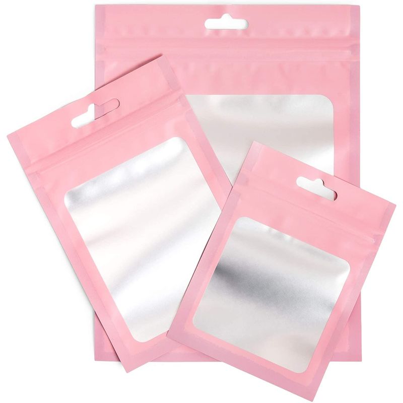 Transparent Pink Gram Bags, Resealable Poly Plastic Storage Bags with Zipper