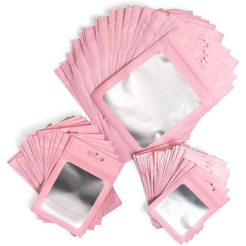 Pink Resealable Plastic Bags, Clear Storage Bags in 3 Sizes (120