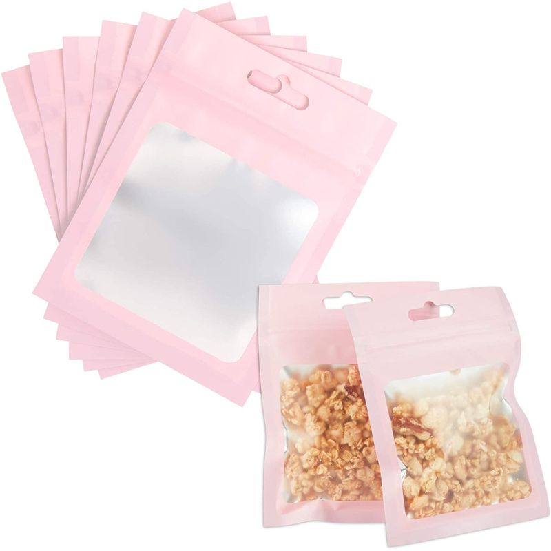 Pink Resealable Plastic Bags, Clear Storage Bag (3.5 x 4.7 in, 120 Pack)