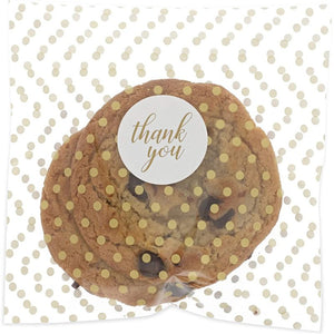Polka Dot Goodie Bags, Thank You Stickers for Party Favors (Gold, 5.5 in, 250 Pack)