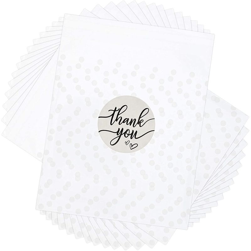 Polka Dot Goodie Bags, Thank You Stickers for Party Favors (White, 4 in, 250 Pack)