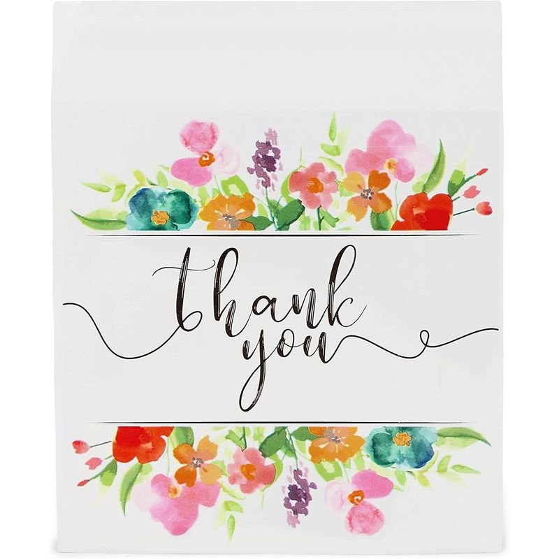 Floral Thank You Bags for Party Favors, Cookies, Candy (5.5 x 5.5 in, 250 Pack)