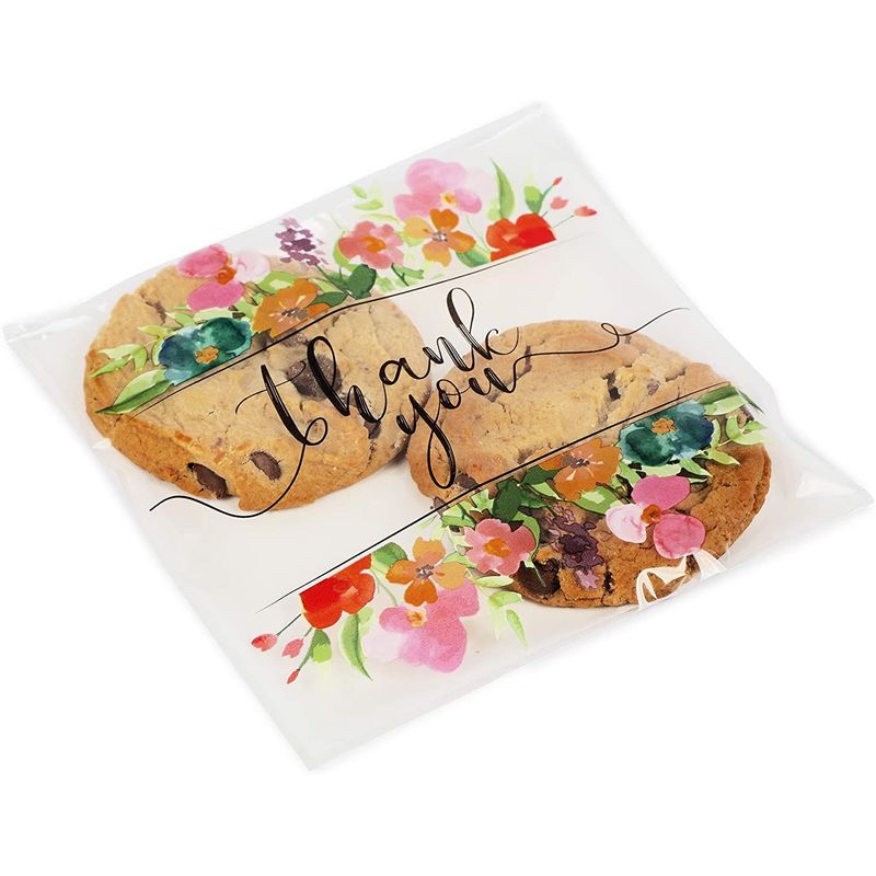 Floral Thank You Bags for Party Favors, Cookies, Candy (5.5 x 5.5 in, 250 Pack)