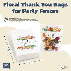 Floral Thank You Bags for Party Favors, Cookies, Candy (4 x 6 in, 250 Pack)