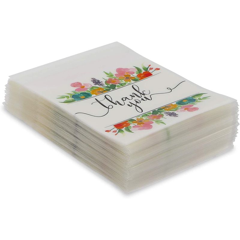 Floral Thank You Party Favor Bags for Candy, Cookies (4 x 4 in, 250 Pack)