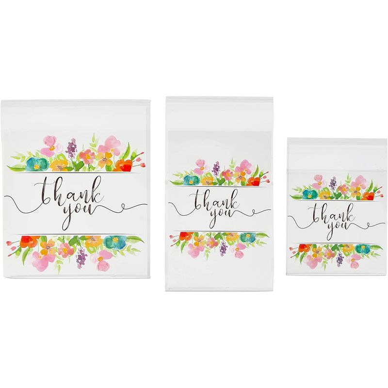 Floral Thank You Goodie Bags, Party Decor in 3 Sizes (300 Pack)