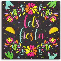Let’s Fiesta Printed Dinner Napkins Cinco de Mayo Party (6.5 In, Black, 100 Pack)