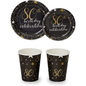 80th Birthday Party Pack, Dinnerware Set and Banner (Serves 24, 171 Pieces)
