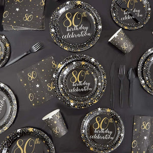 80th Birthday Party Pack, Dinnerware Set and Banner (Serves 24, 171 Pieces)