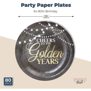 80th Birthday Party Paper Plates (9 Inches, 80 Pack)