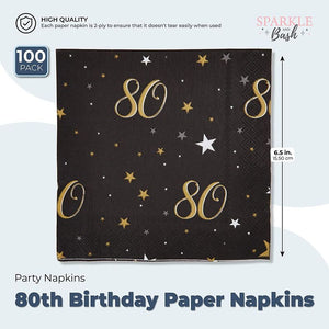 80th Birthday Paper Napkins (6.5 x 6.5 In, 100 Pack)