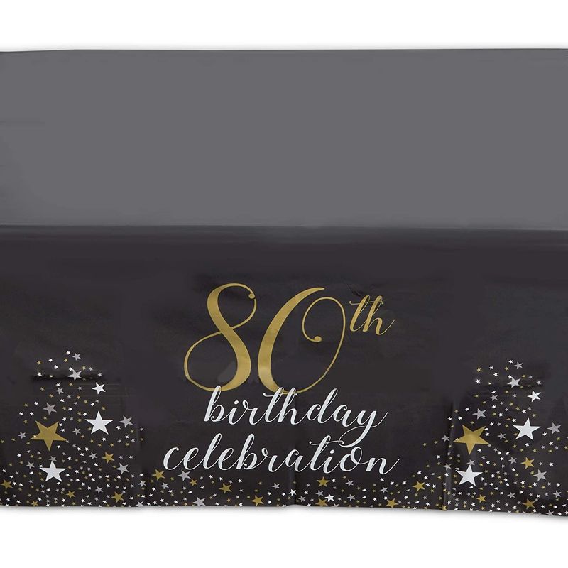 80th Birthday Party Tablecloth, Plastic Table Covers (54 x 108 in, 3 Pack)