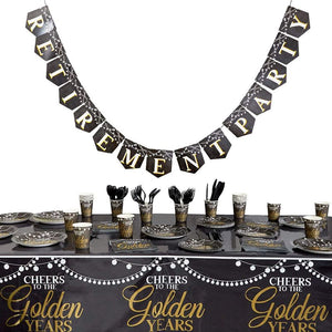 Cheers to the Golden Years Retirement Party Pack, Dinnerware and Banner (Serves 24, 171 Pieces)