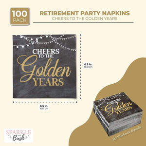 Retirement Party Paper Napkins, Cheers to the Golden Years (6.5 In, 100 Pack)