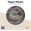 Paper Plates for Retirement Party Supplies, Gold Foil (Black, 9 In, 48 Pack)