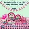 Buffalo Plaid It's a Girl Baby Shower Pack, Dinnerware (194 Pieces, Serves 24)