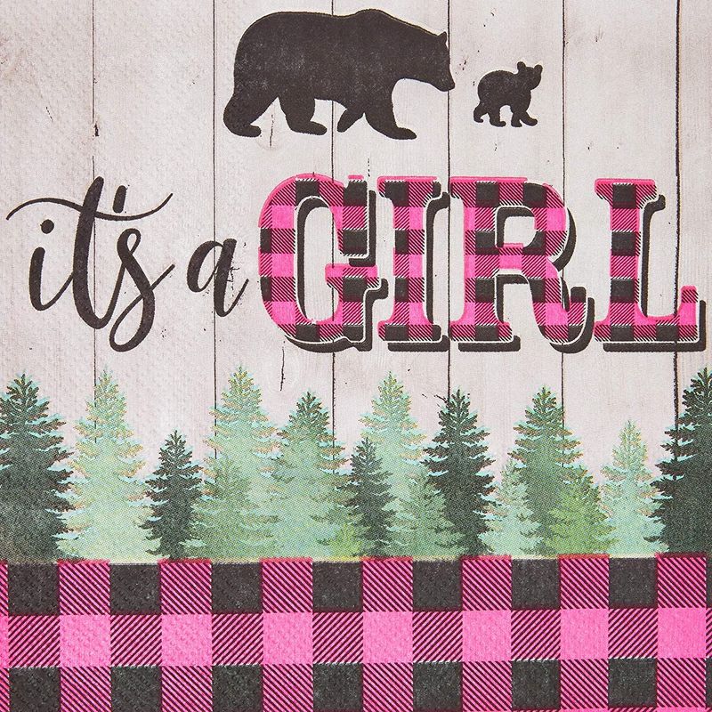 Buffalo Plaid Napkins, It's A Girl Baby Shower (6.5 In, 100 Pack)