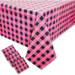 Sparkle and Bash Buffalo Plaid Table Covers for Girl Baby Shower (54 x 108 in, 3 Pack)